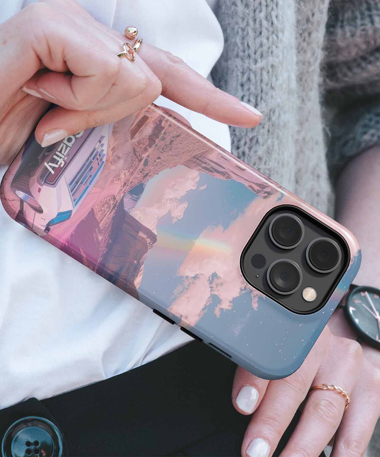 Dreamy Desert Drive with a Rainbow iPhone case Case Cazify - Delivery Canada