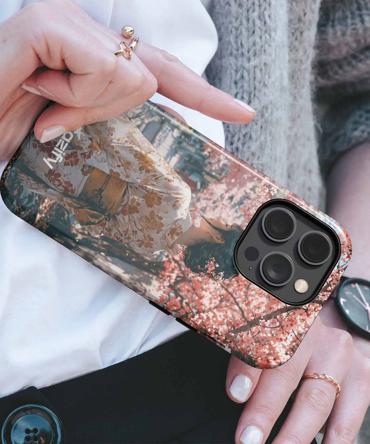 Elegant Cherry Blossom Stroll in Kimono iPhone case Case Cazify - Delivery Canada