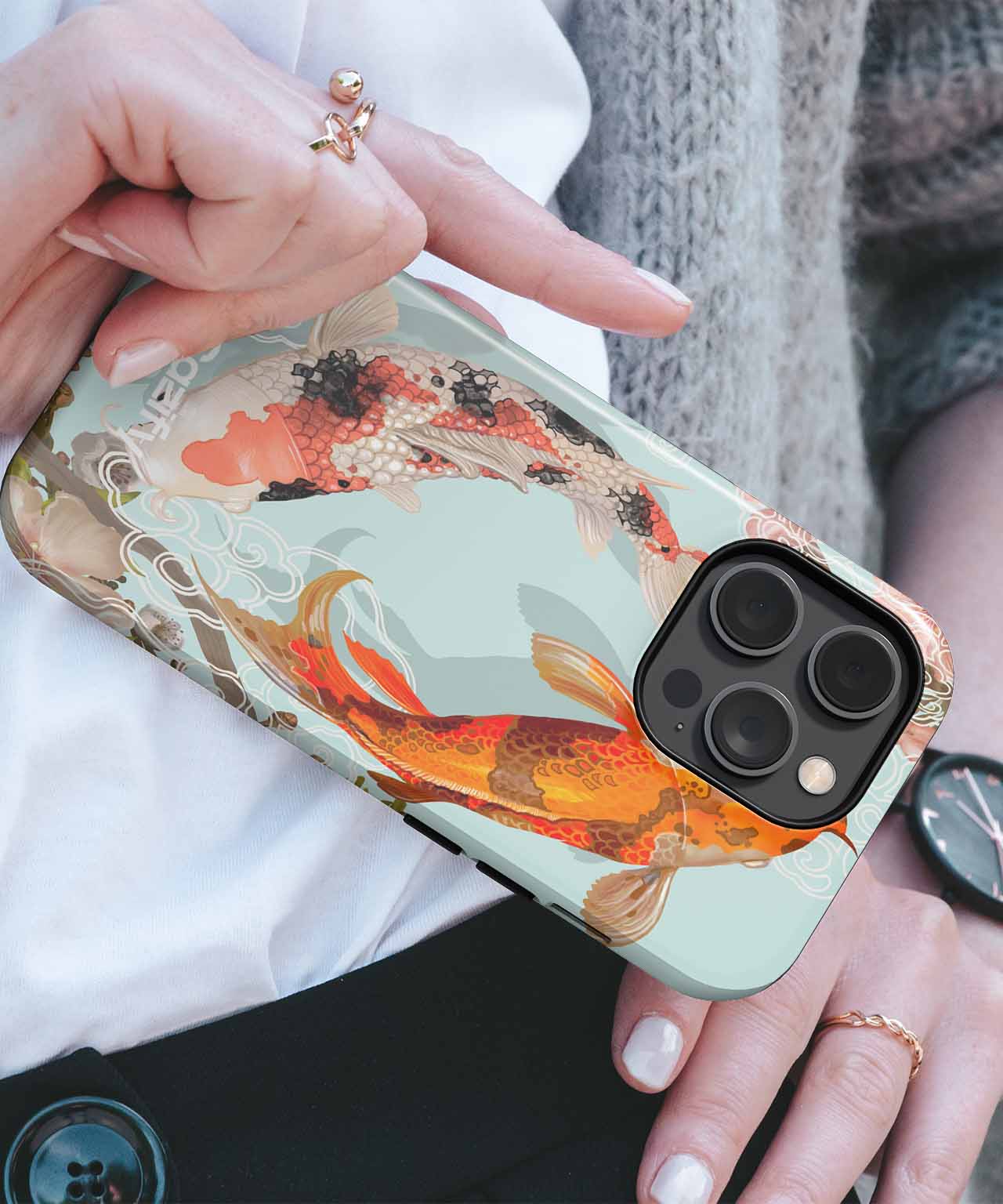 Elegant Koi Fish Dance Among Blooms iPhone case Case Cazify - Delivery Canada