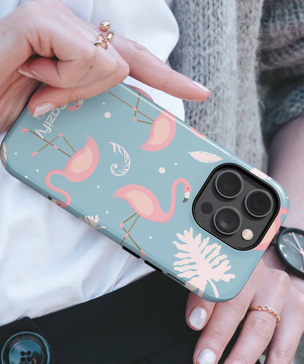 Flamingo Party on a Blue Bliss iPhone case Case Cazify - Delivery Canada