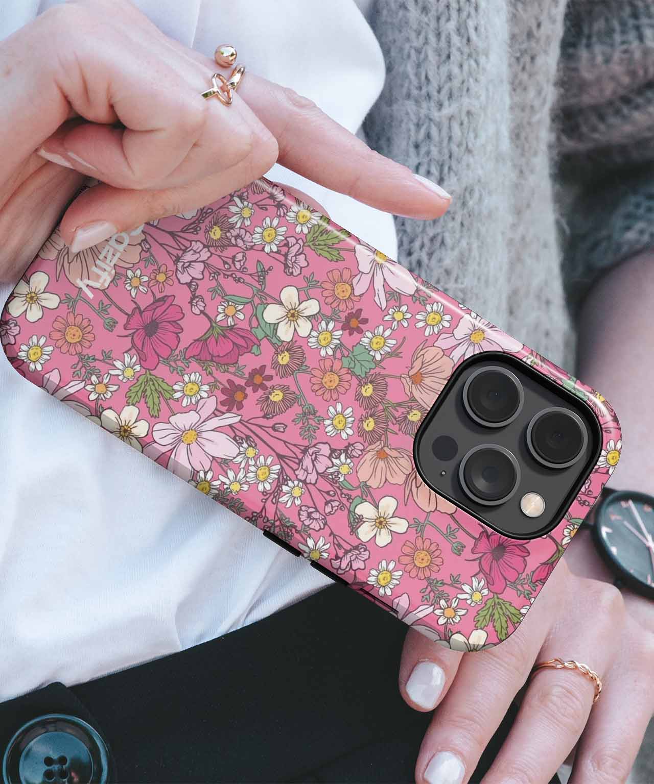 Flowery Delight on a Pink Canvas iPhone case Case Cazify - Delivery Canada