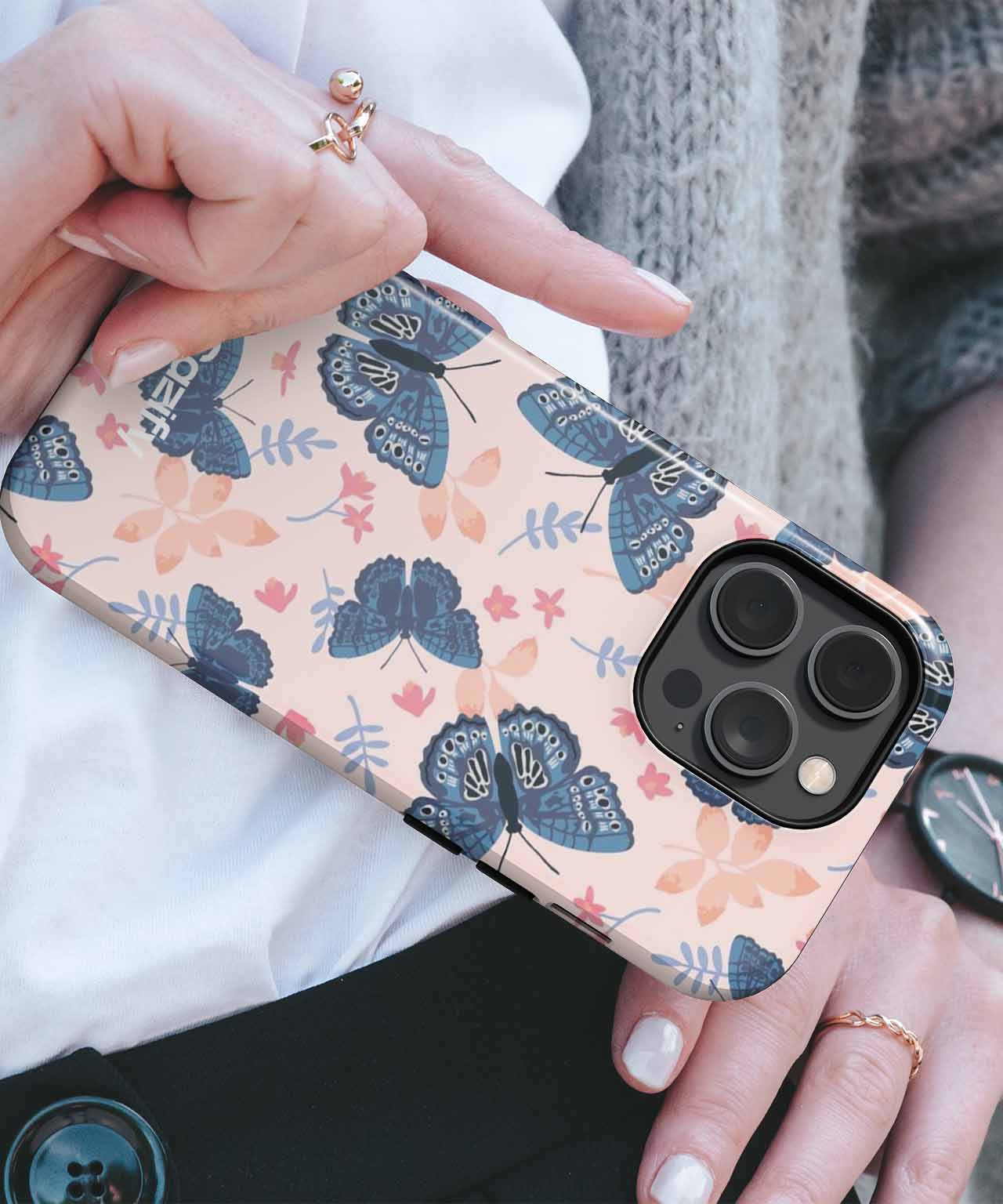 Fluttering Blue Butterflies on Floral Delight iPhone case Case Cazify - Delivery Canada