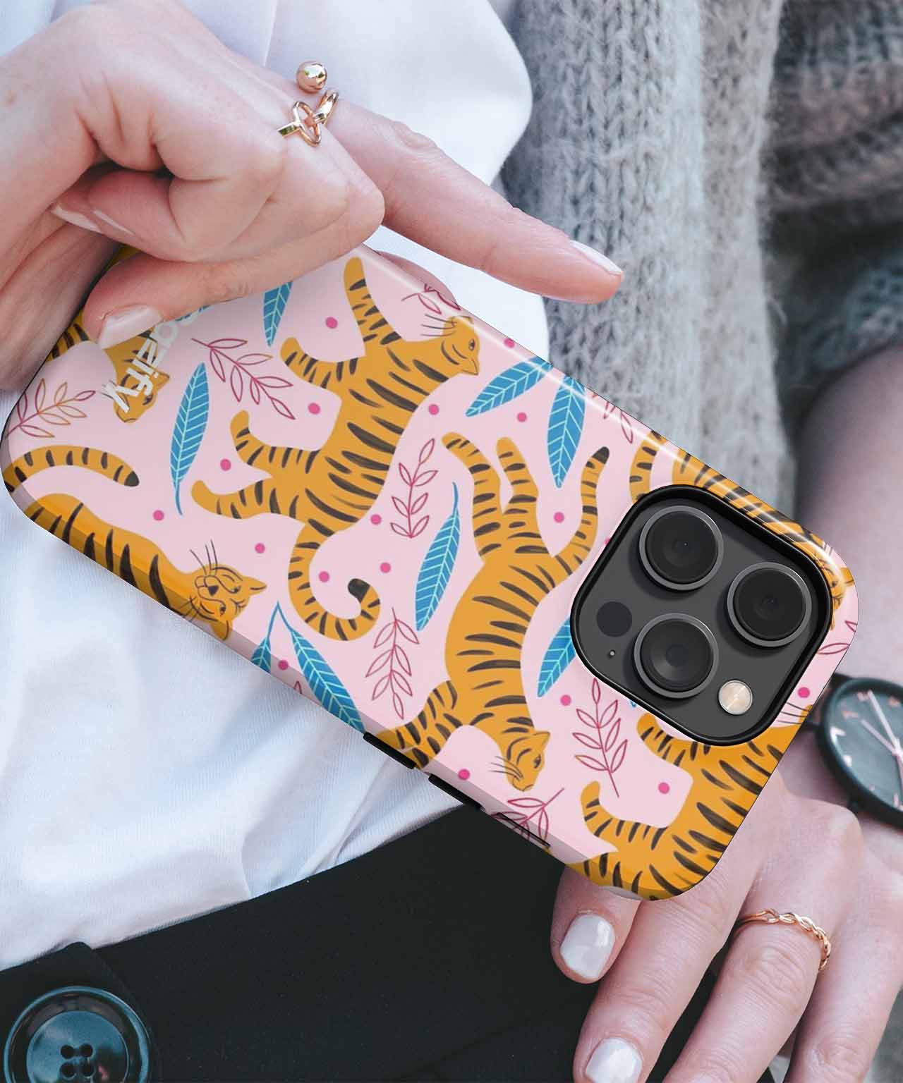 Funky Tigers on Pink Leaves iPhone case Case Cazify - Delivery Canada