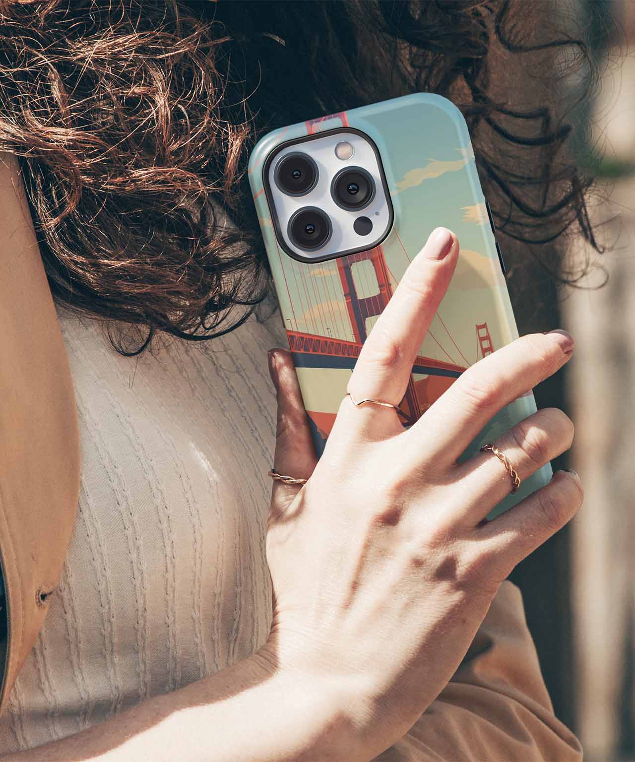 Cazify Canada - Clear protective iPhone case with vintage bus design, showing triple camera lenses and silver frame.