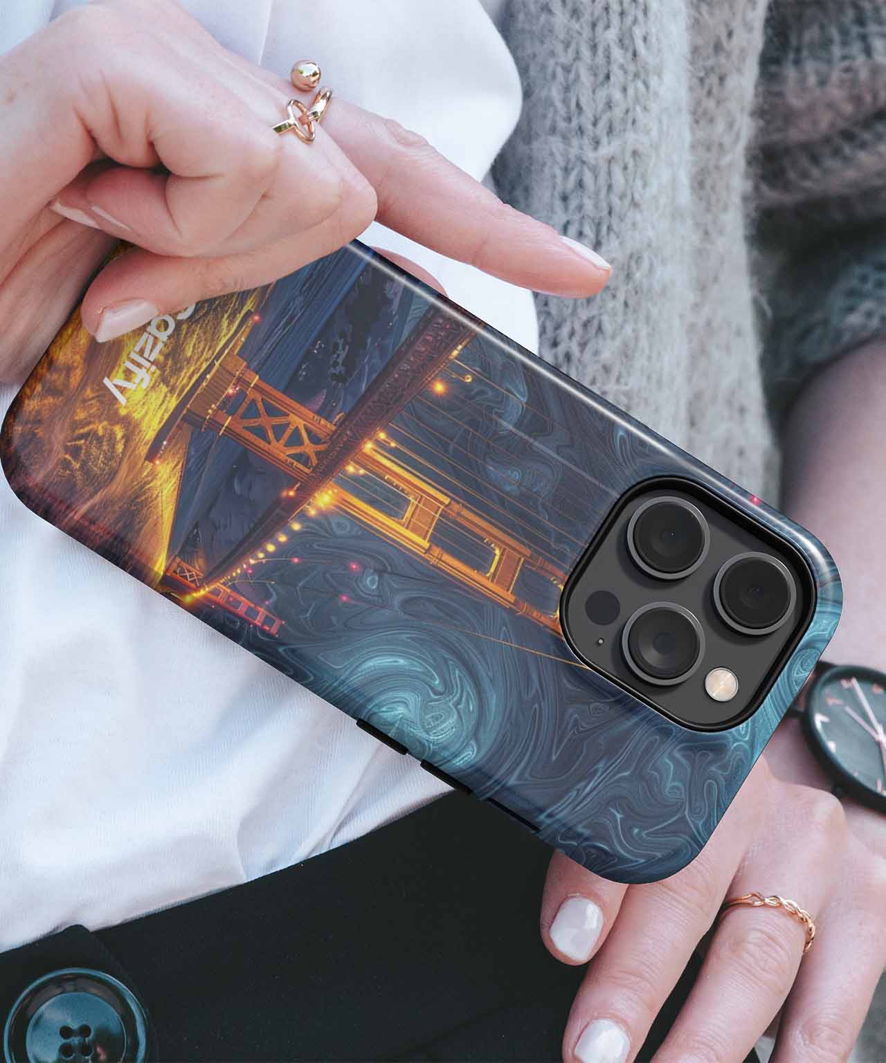 Golden Gate Bridge Under Cosmic Swirls iPhone case Case Cazify - Delivery Canada