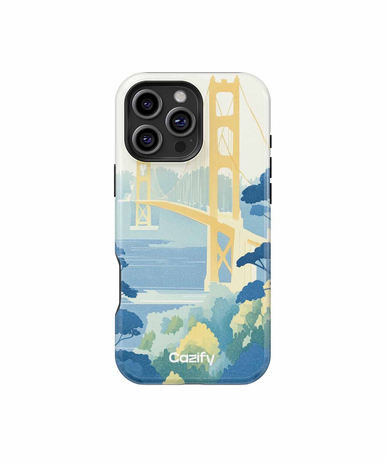 Cazify Canada - IPhone case with artistic Golden Gate Bridge design in blue and yellow tones.