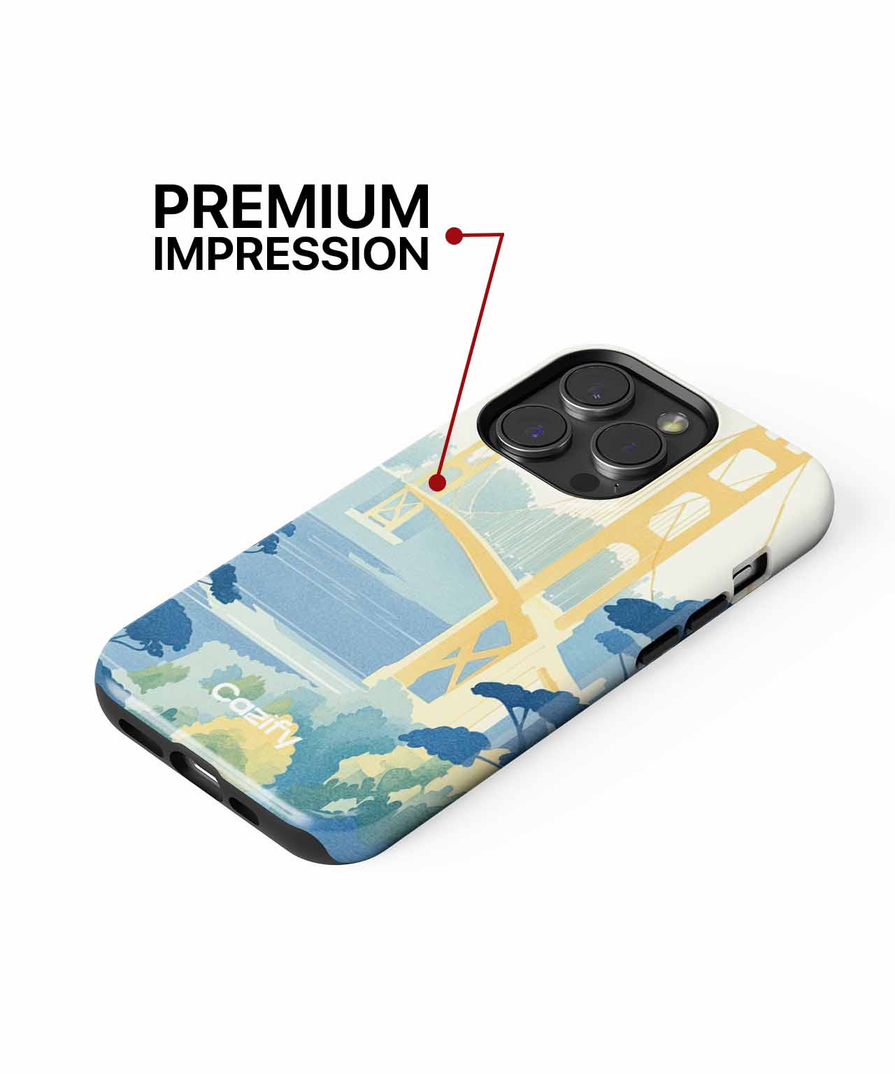 Cazify Canada - IPhone case with blue and yellow abstract landscape design and reinforced corners.