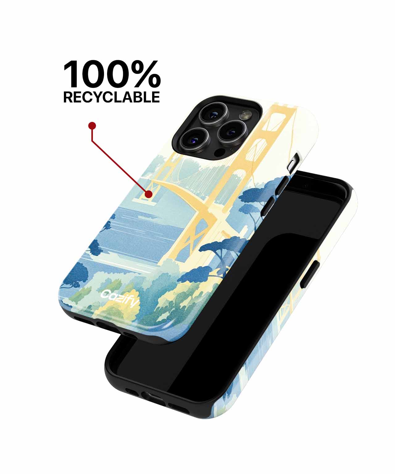 Cazify Canada - Phone case with blue and yellow watercolor landscape design, fits iPhone with triple camera.