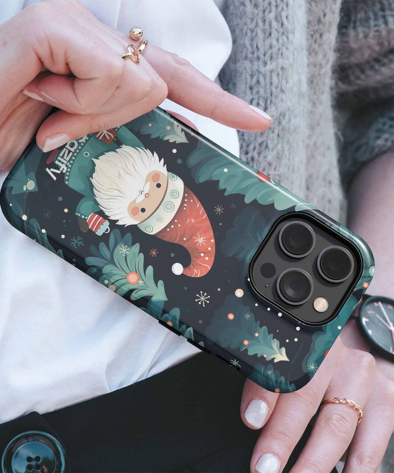 Jolly Santa Sipping Cocoa Surrounded by Trees iPhone case Case Cazify - Delivery Canada