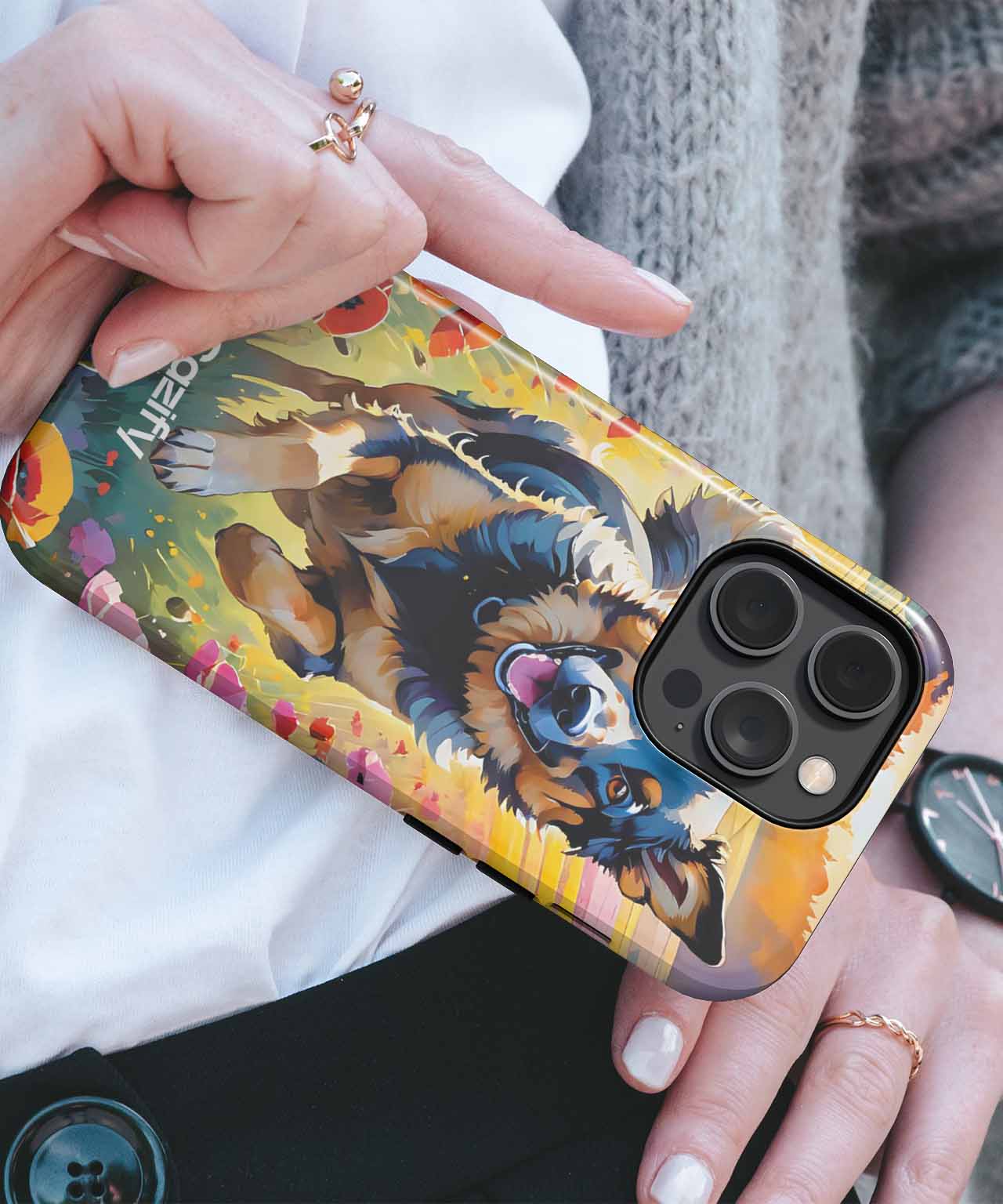 Joyful Dog Bounding Through Blooms iPhone case Case Cazify - Delivery Canada