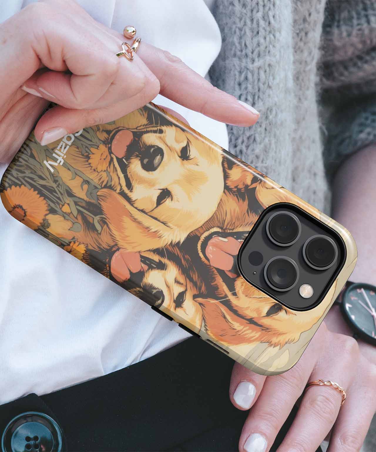 Joyful Golden Pups in a Field of Flowers iPhone case Case Cazify - Delivery Canada