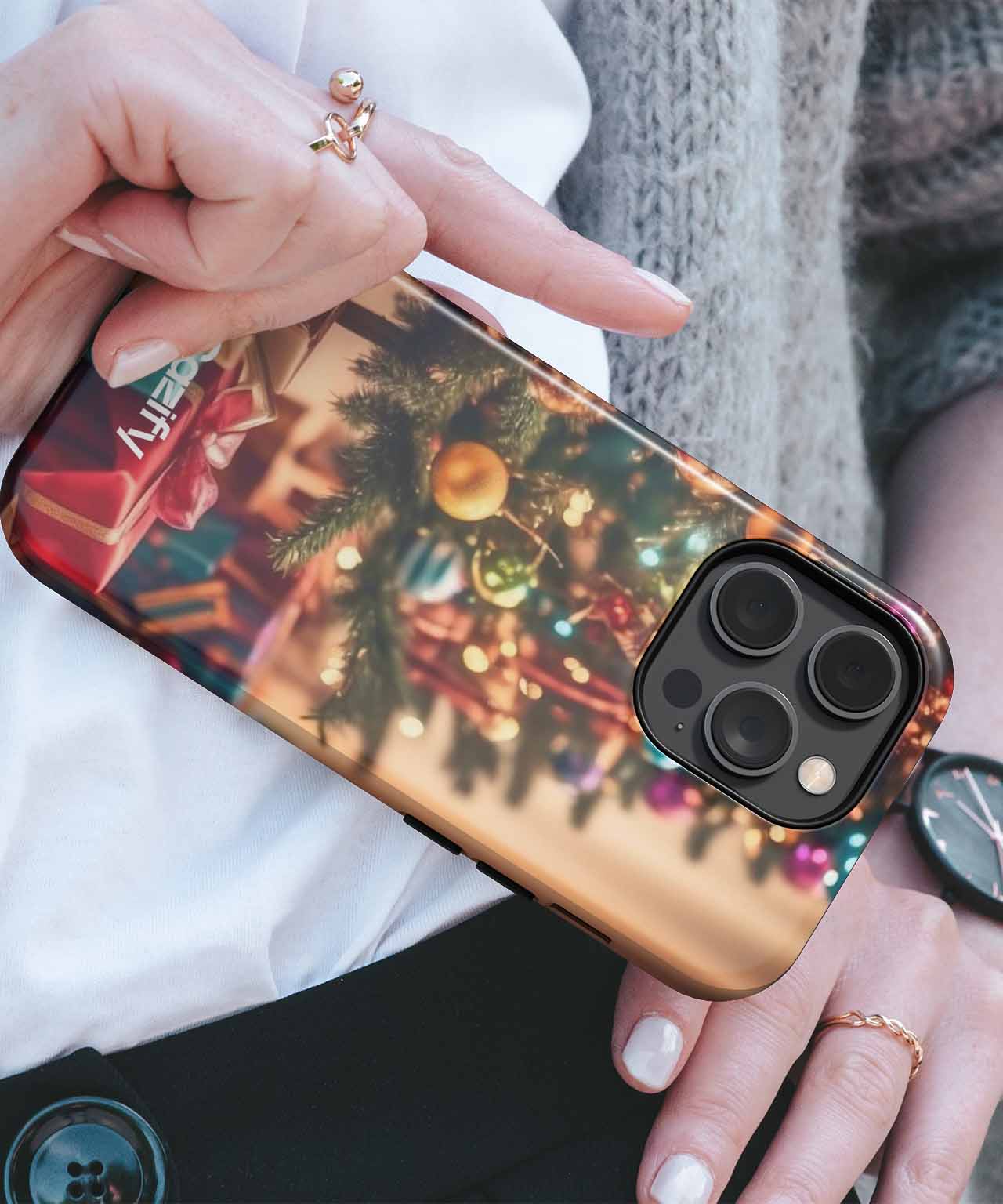 Joyful Holiday Scene with Twinkling Lights iPhone case Case Cazify - Delivery Canada