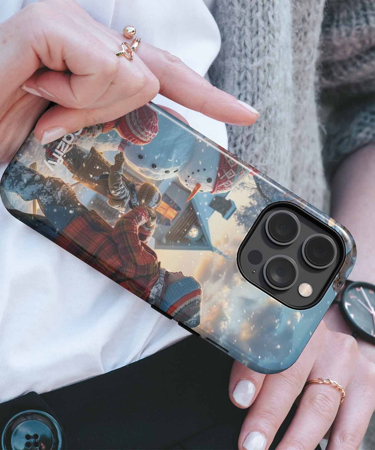 Joyful Winter Snowman Building Adventure iPhone case Case Cazify - Delivery Canada