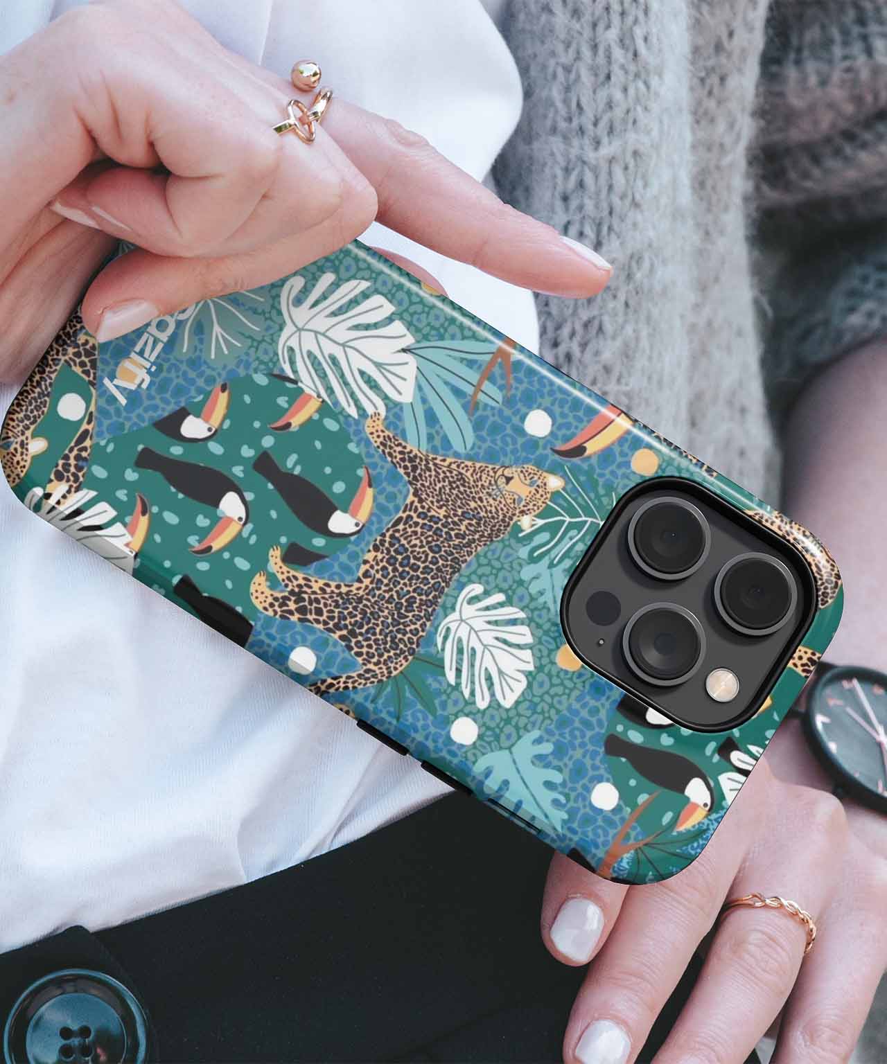 Jungle Party with Leopards and Toucans iPhone case Case Cazify - Delivery Canada