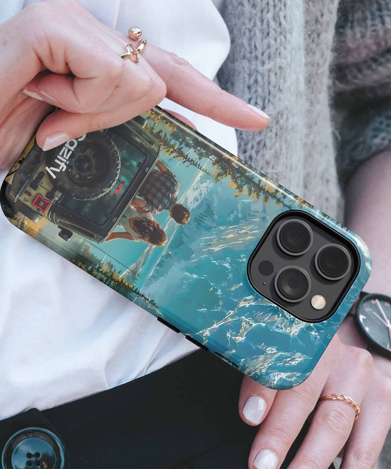 Lovers Embrace Nature on a Jeep Adventure iPhone case Case Cazify - Delivery Canada