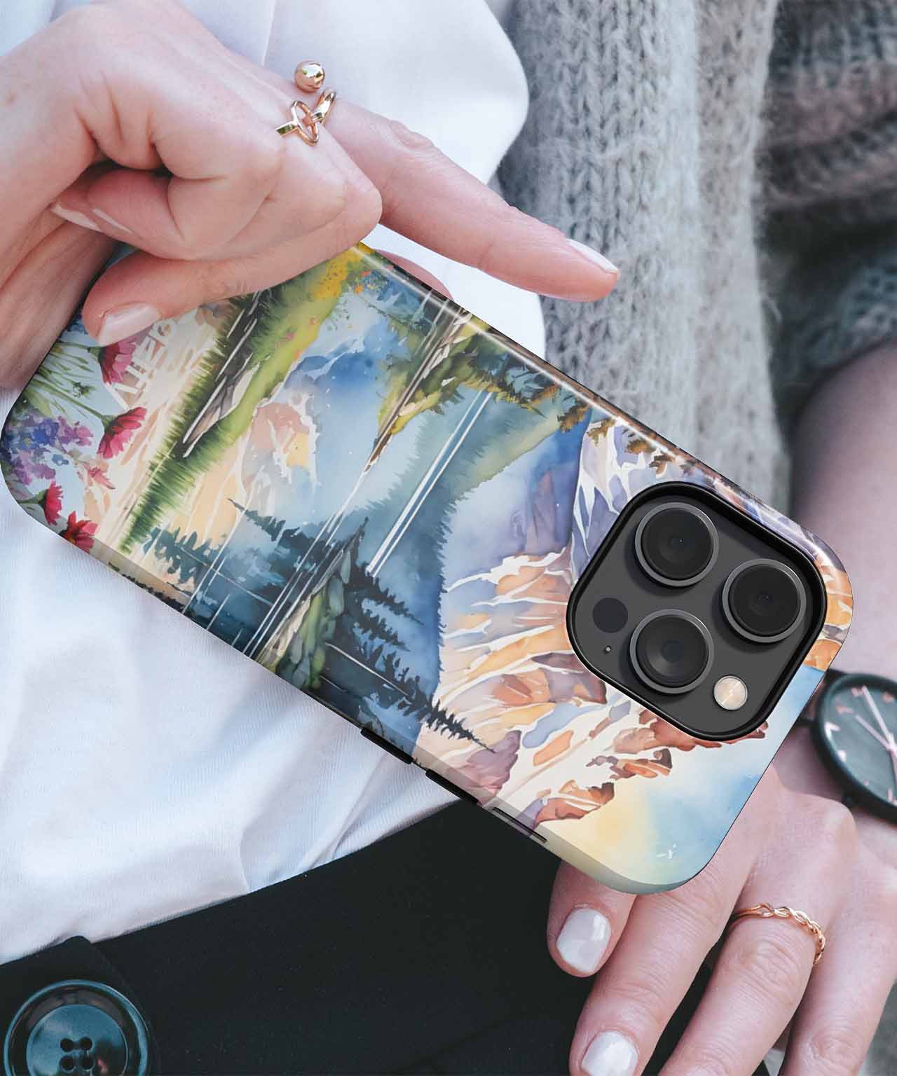 Majestic Mountain Reflection Beneath Colorful Flowers iPhone case Case Cazify - Delivery Canada