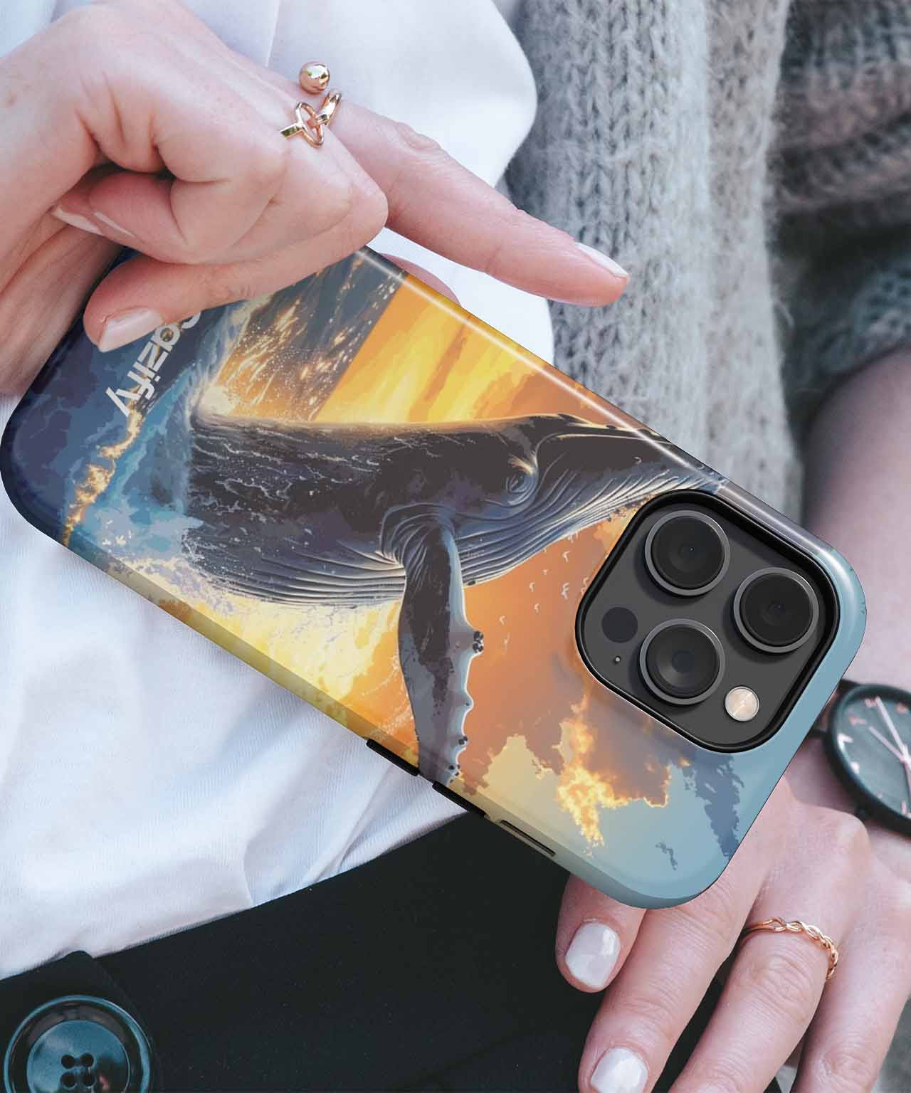 Majestic Whale Leaping in Sunset iPhone case Case Cazify - Delivery Canada
