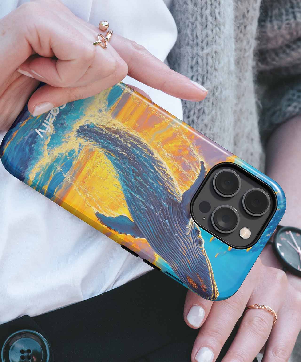 Majestic Whale Leaping through Sunset iPhone case Case Cazify - Delivery Canada