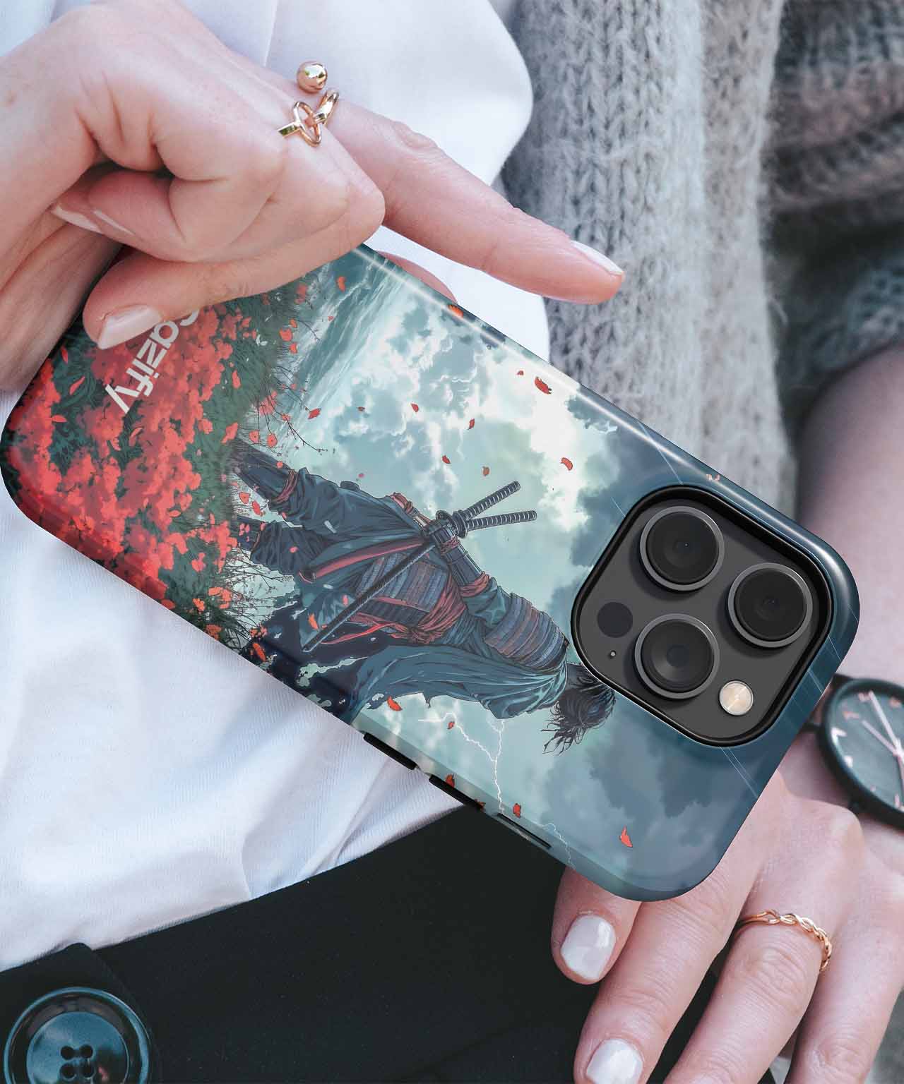 Melancholic Warrior in Stormy Blooms iPhone case Case Cazify - Delivery Canada