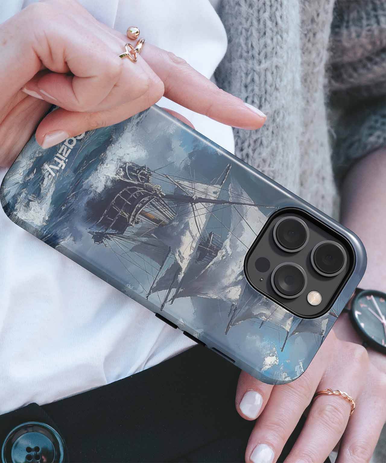 Mighty Ship Battling Wild Waves iPhone case Case Cazify - Delivery Canada