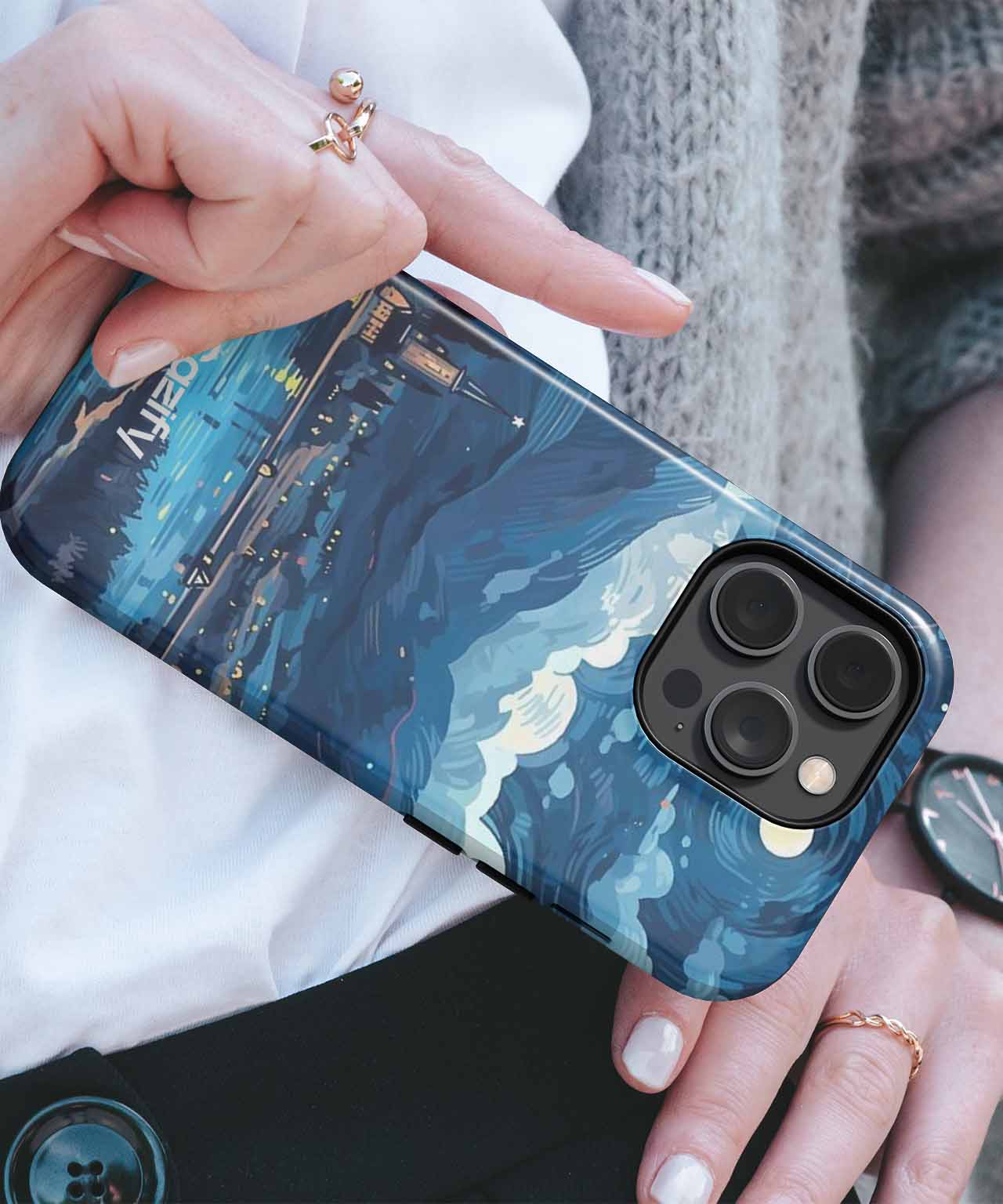 Moonlit Tranquility Over Village Waters iPhone case Case Cazify - Delivery Canada