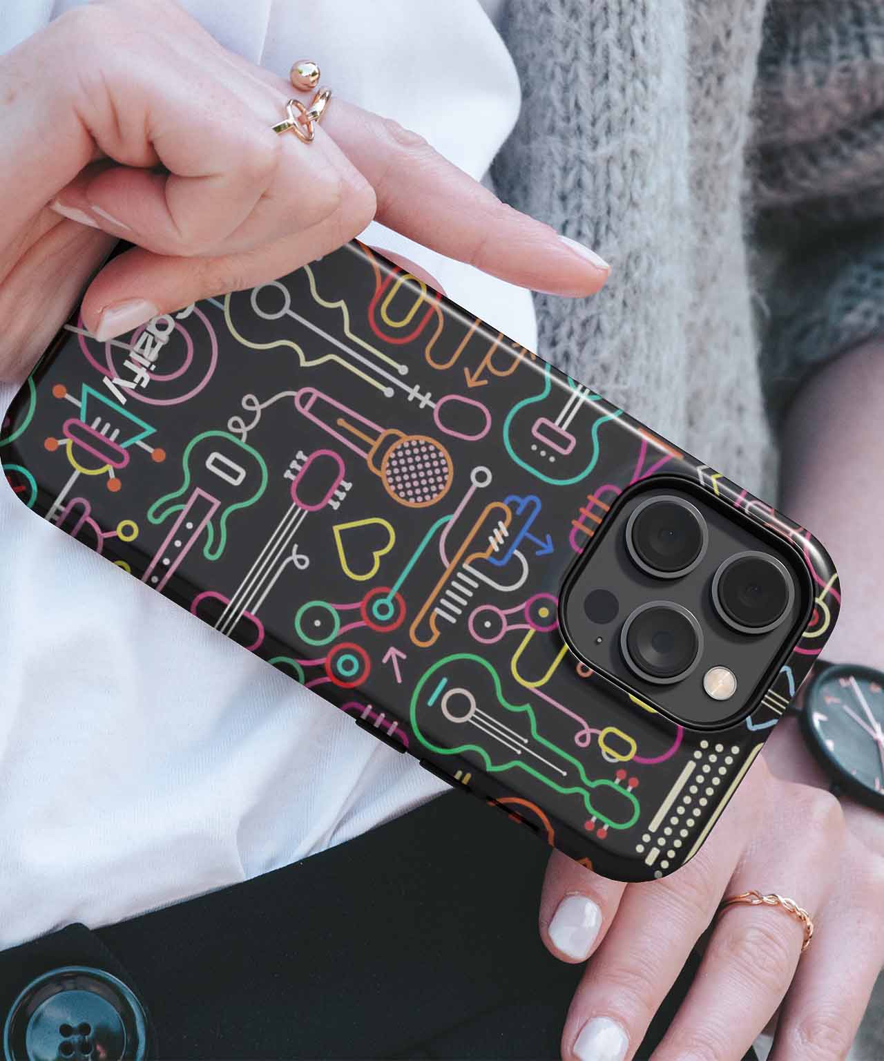 Musical Mayhem in Neon Wonderland iPhone case Case Cazify - Delivery Canada