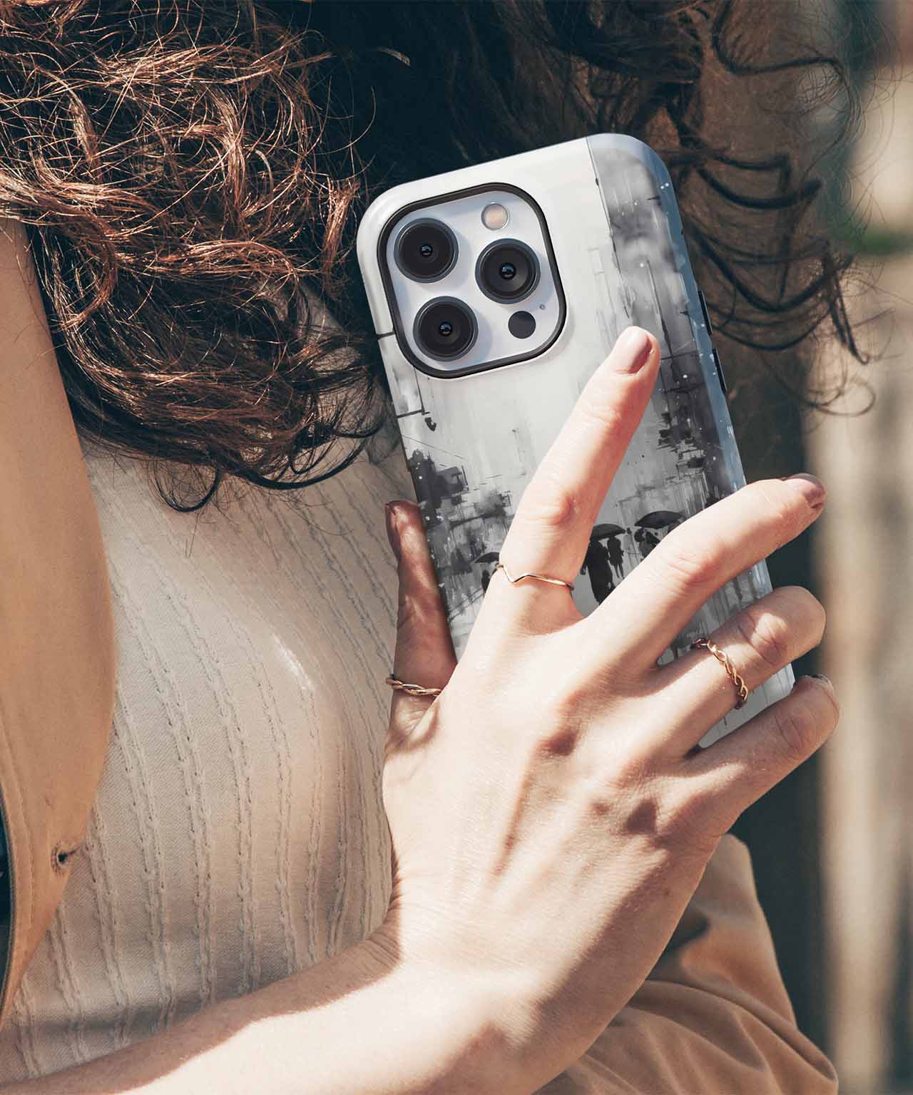 Mysterious Monochrome Rainy Day Strolls iPhone case Case Cazify - Delivery Canada