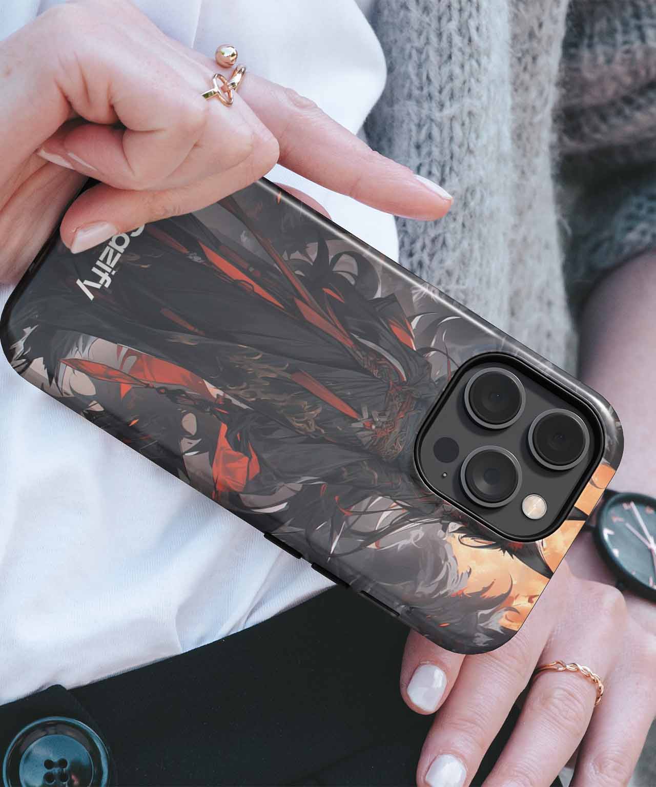 Mystical Nighttime Warrior with Wolf Spirits iPhone case Case Cazify - Delivery Canada