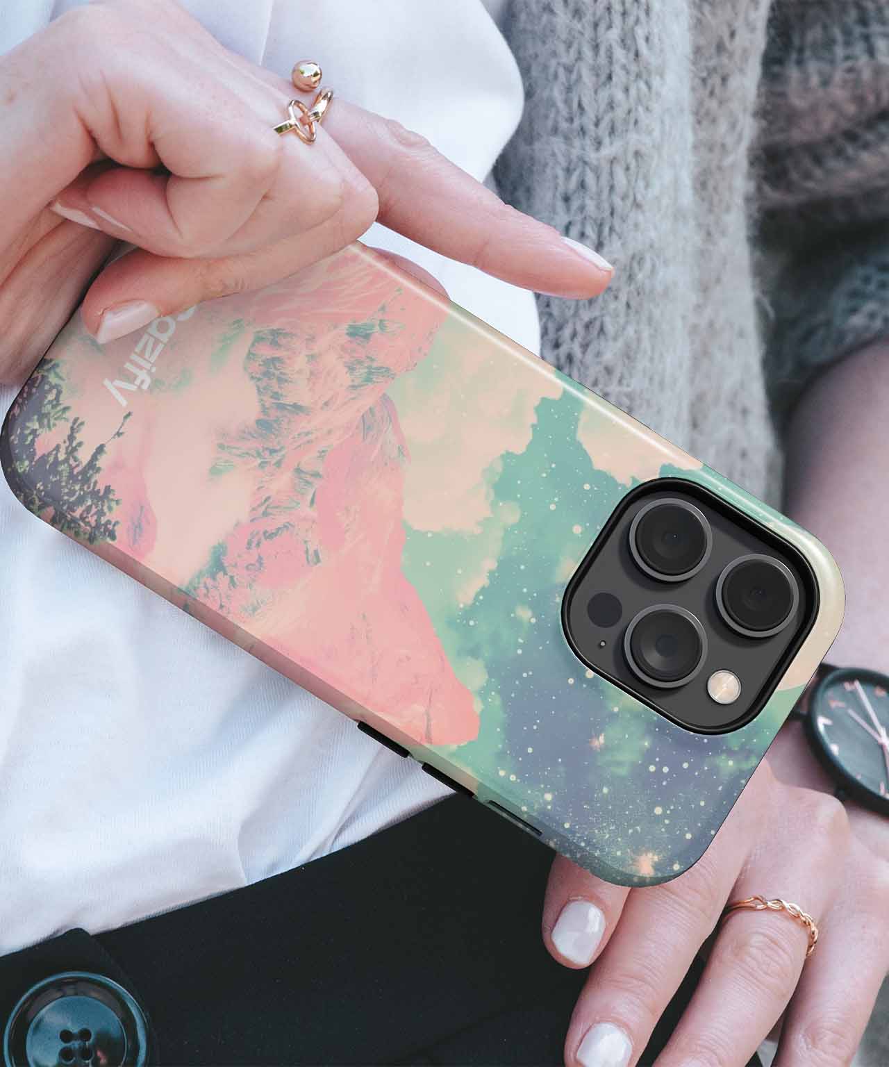 Mystical Pink Mountain Under Cosmic Sky iPhone case Case Cazify - Delivery Canada