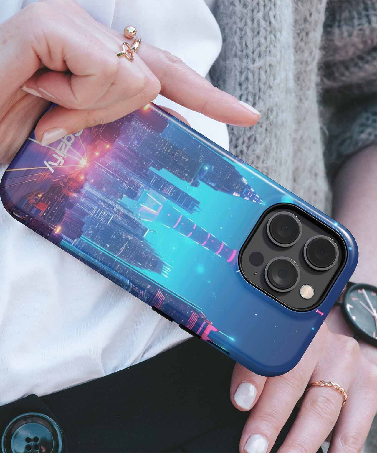 Neon Dreams of a Futuristic City iPhone case Case Cazify - Delivery Canada