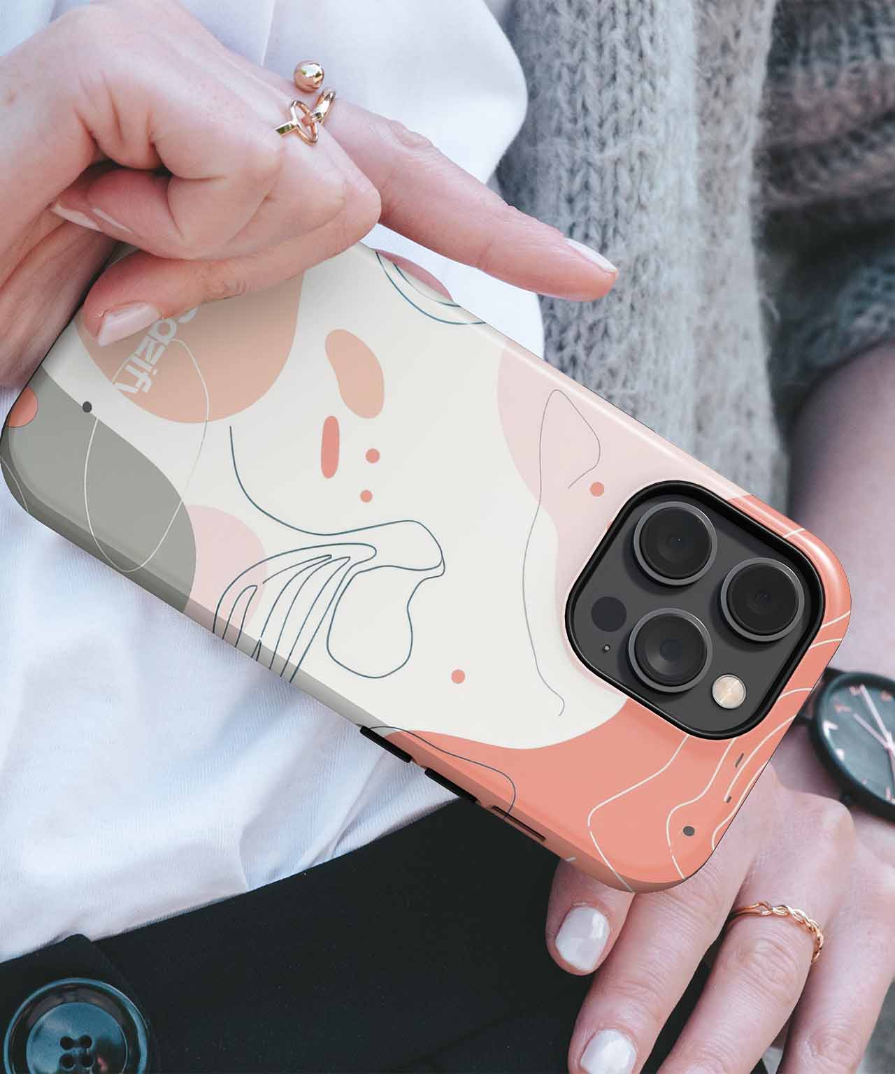 Abstract pastel swirl pattern iPhone case with black camera cutout and rose gold edges. - Cazify Canada