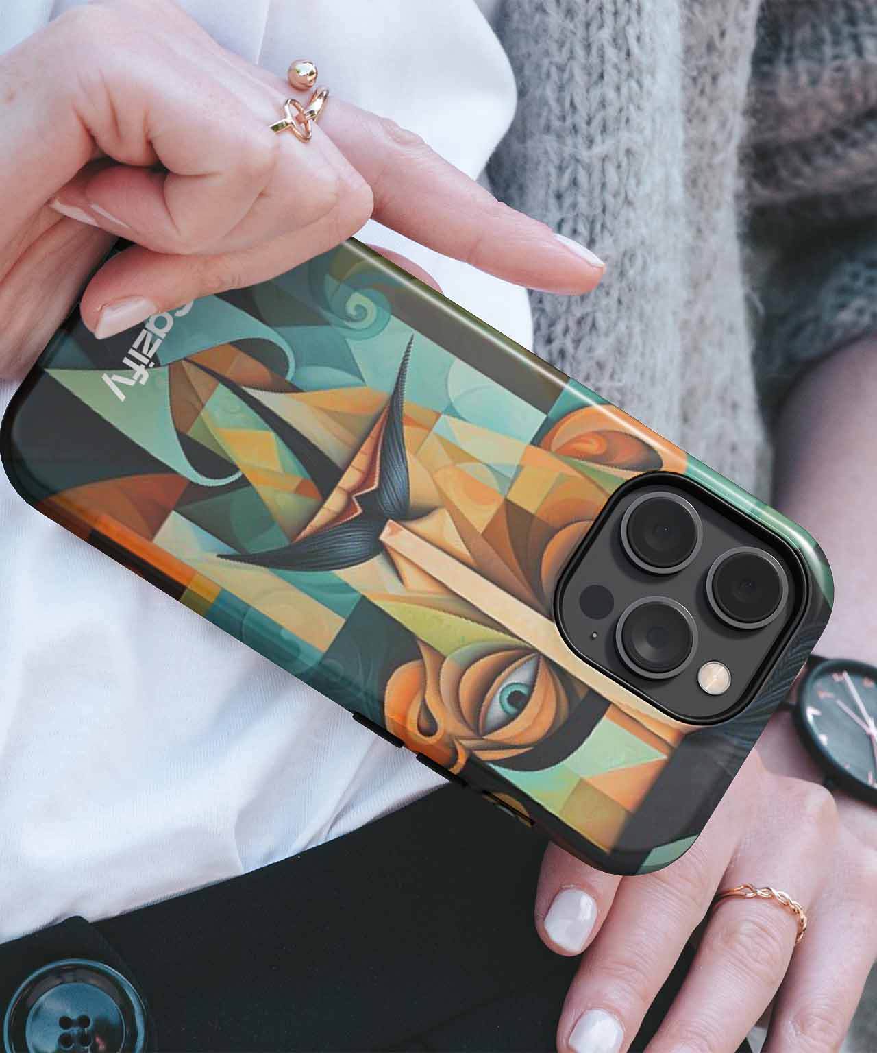 Quirky abstract portrait of an enigmatic genius iPhone case Case Cazify - Delivery Canada