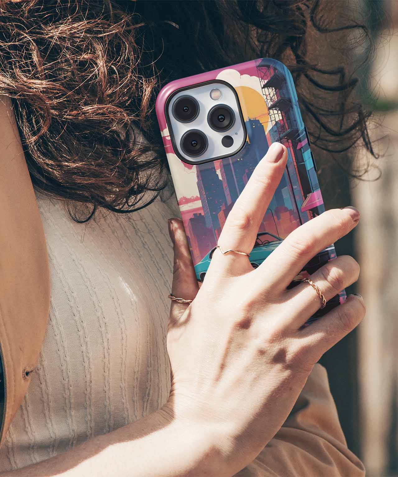 Retro Road Trip Vibes in Neon City iPhone case Case Cazify - Delivery Canada