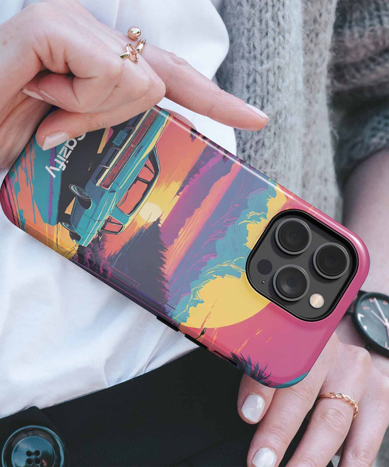 Retro Road Trip Vibes in Vivid Colors iPhone case Case Cazify - Delivery Canada