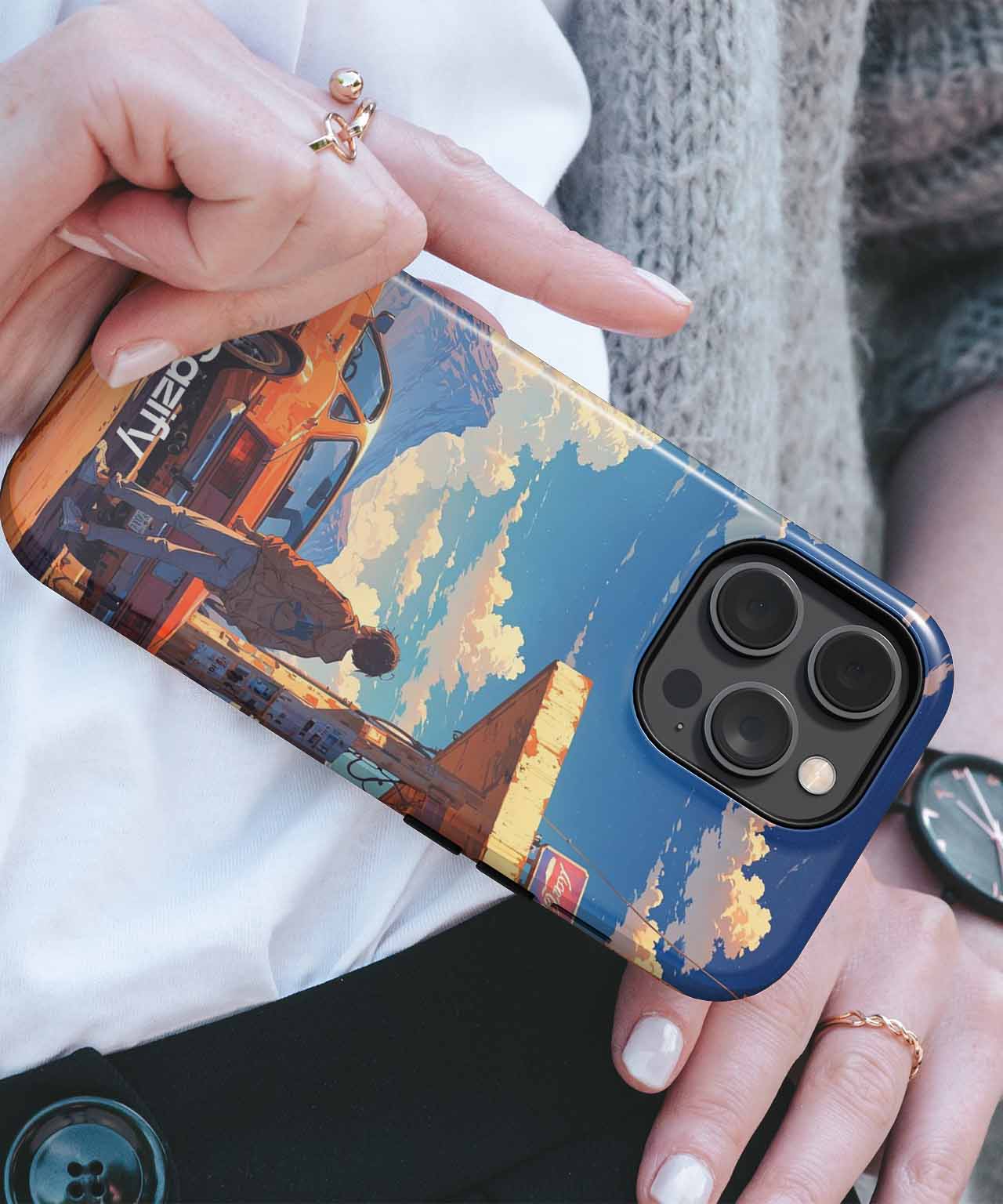 Road Trip Dreamscape with an Orange Car iPhone case Case Cazify - Delivery Canada