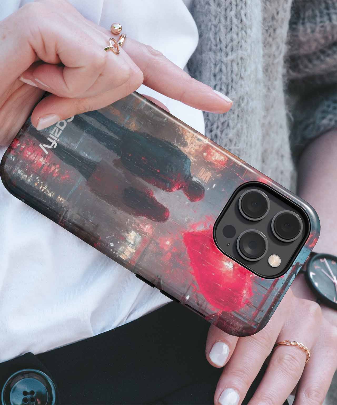 Romantic rainy evening under neon heart iPhone case Case Cazify - Delivery Canada