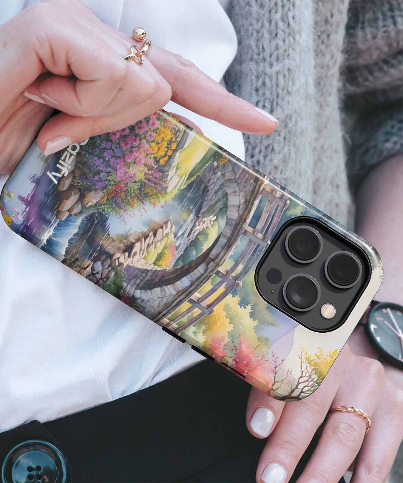 Serene Bridge Over Blooming Stream iPhone case Case Cazify - Delivery Canada