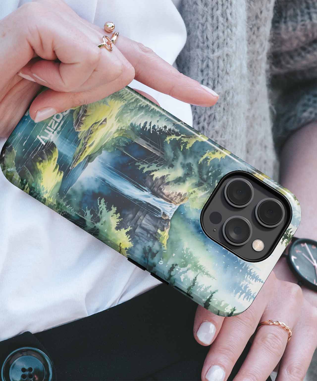 Serene Nature Escape with Waterfall iPhone case Case Cazify - Delivery Canada