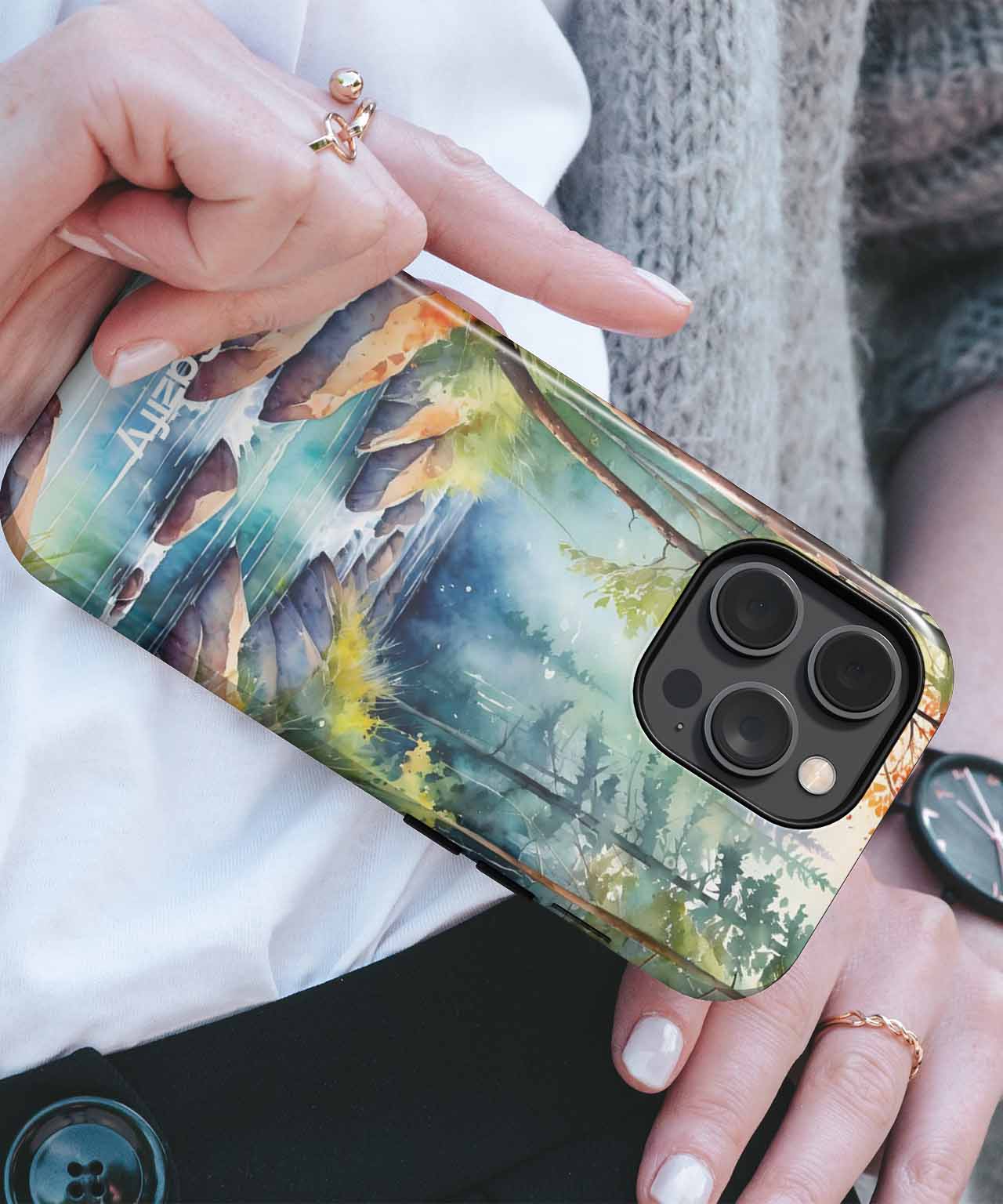Serene Nature Escape with Waterfall iPhone case Case Cazify - Delivery Canada