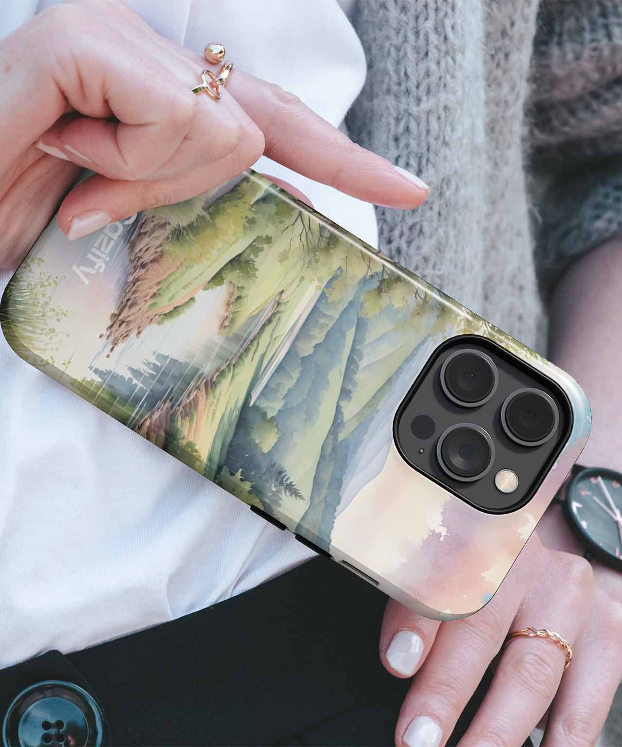 Serene Riverbank Escape with Majestic Hills iPhone case Case Cazify - Delivery Canada