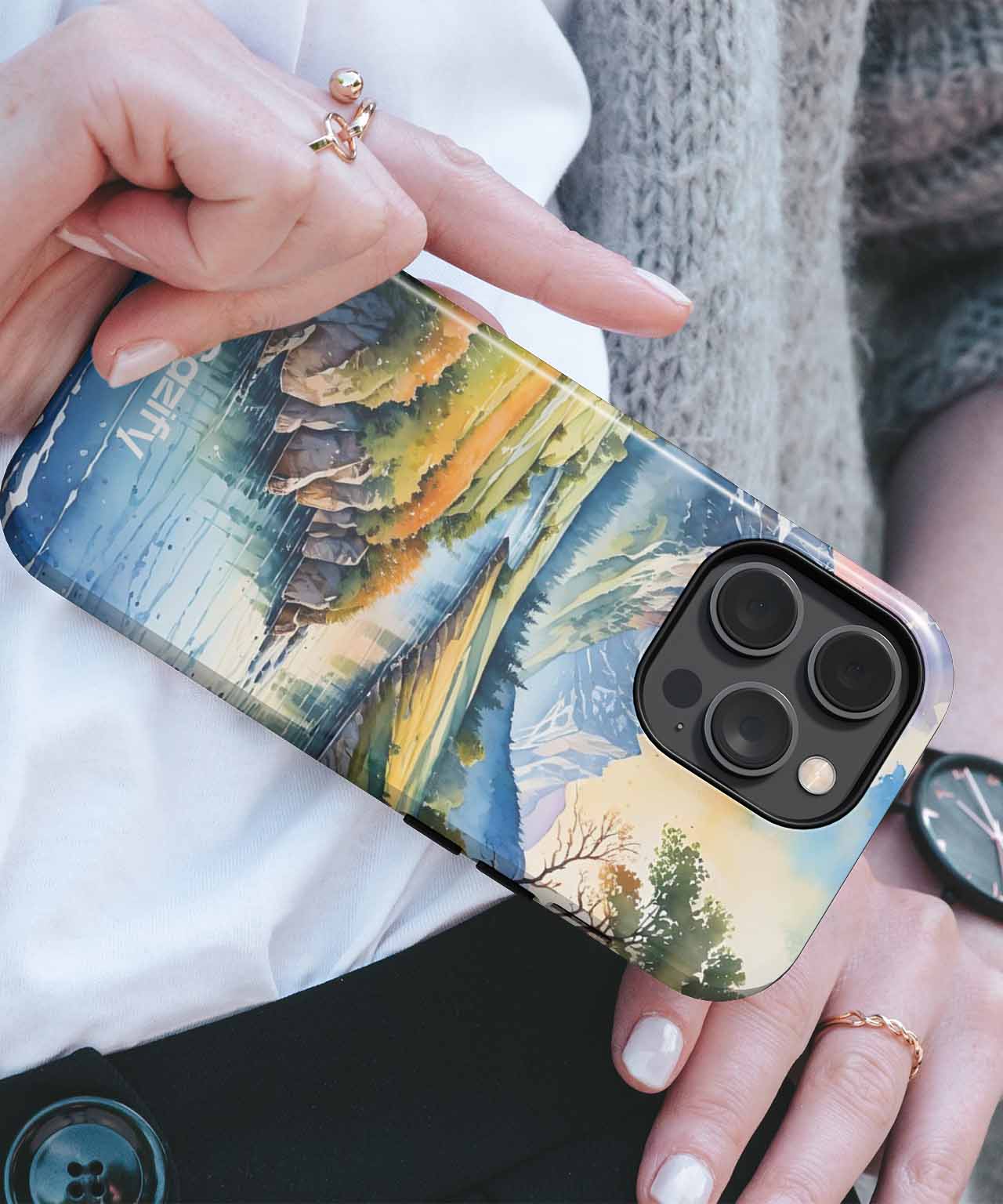 Serene Watercolor Mountain Landscape iPhone case Case Cazify - Delivery Canada