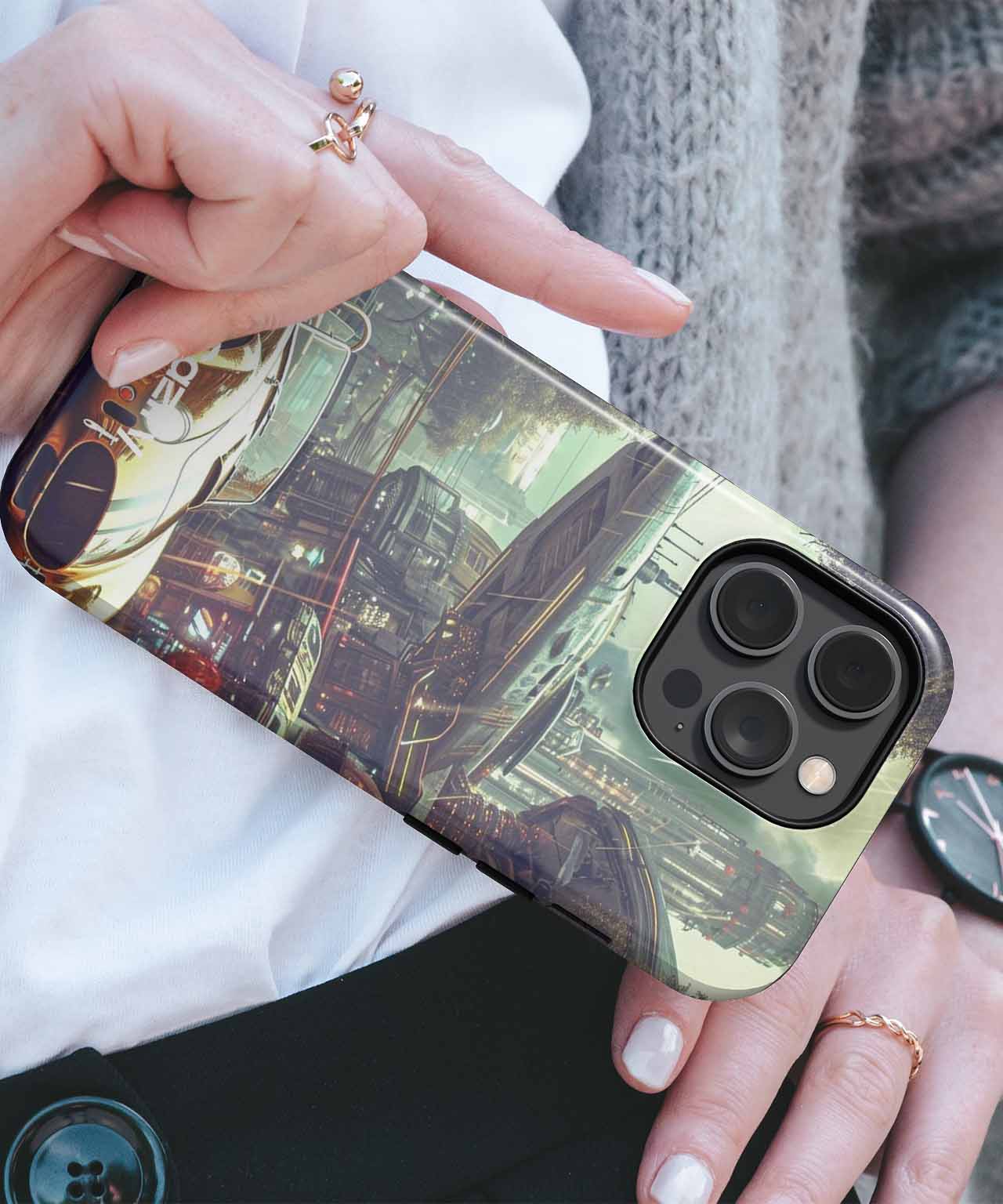 Shiny Cobra in Futuristic Metropolis iPhone case Case Cazify - Delivery Canada