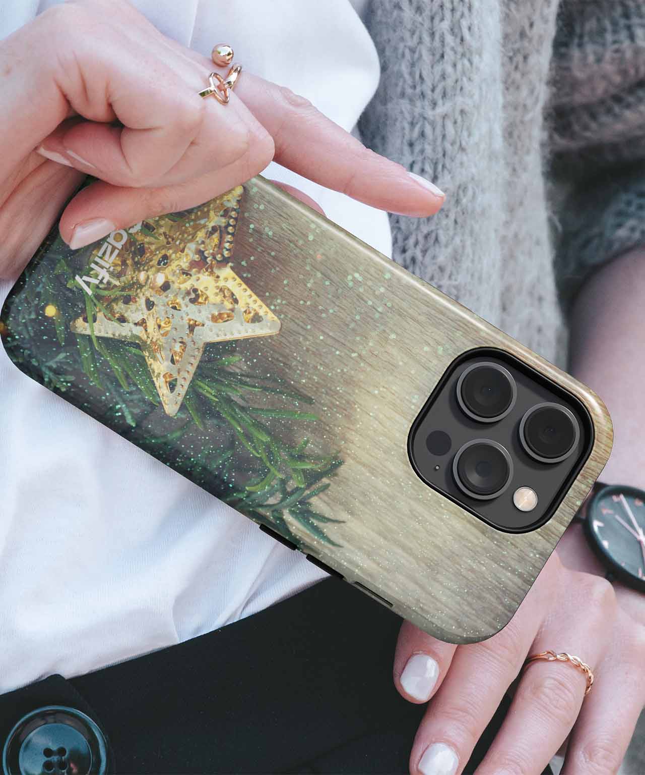 Sparkling Star on Festive Greens iPhone case Case Cazify - Delivery Canada