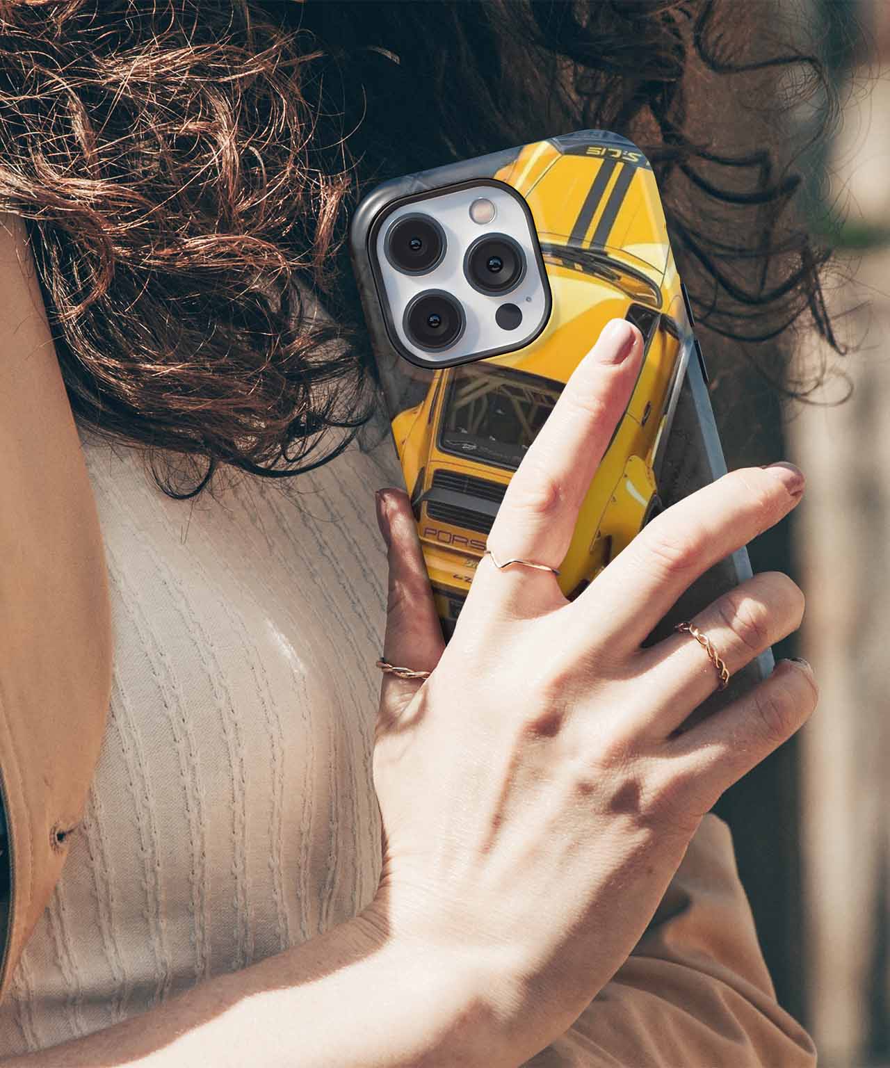 Speedy Yellow Racer with Stripes iPhone case Case Cazify - Delivery Canada