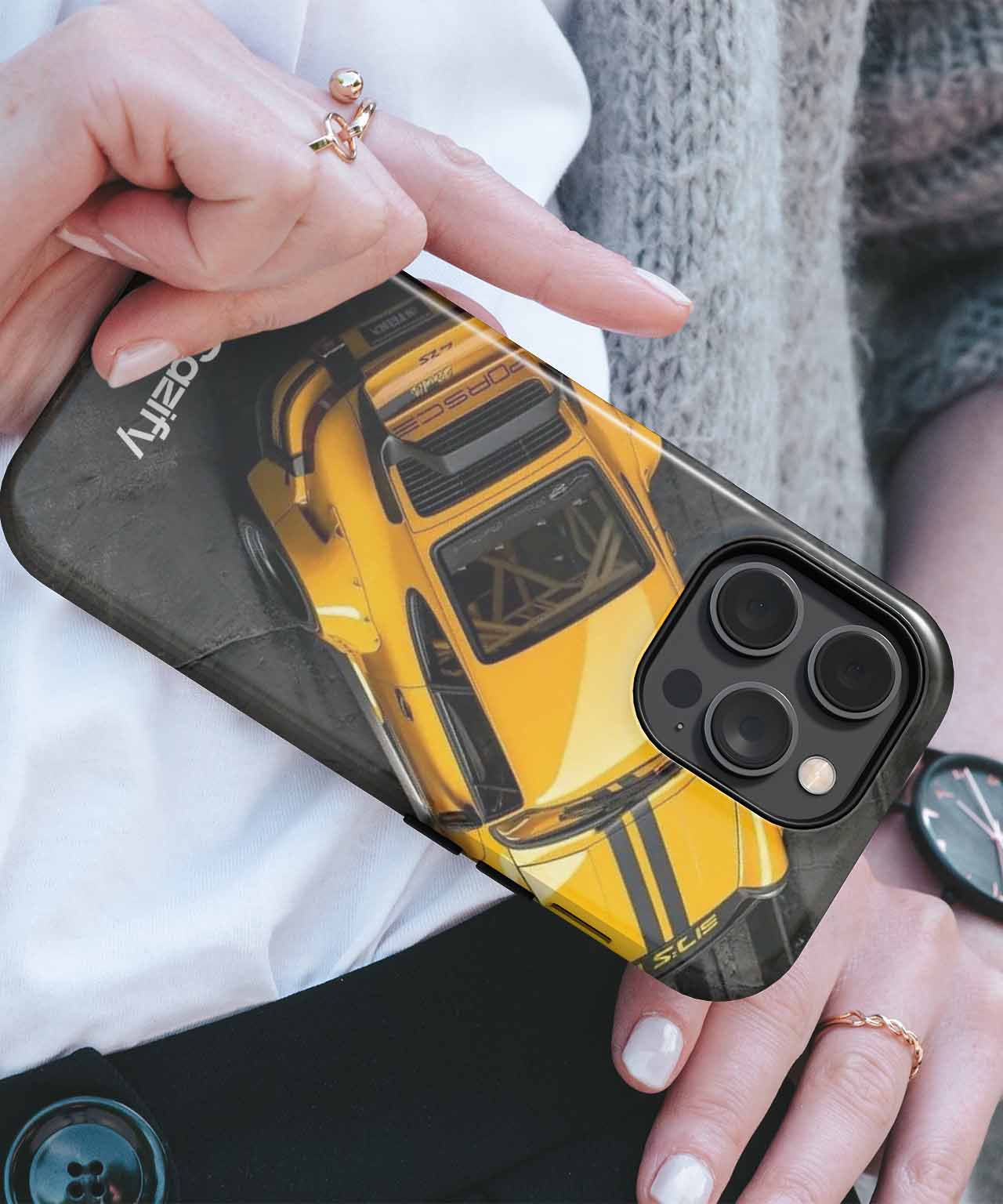 Speedy Yellow Racer with Stripes iPhone case Case Cazify - Delivery Canada
