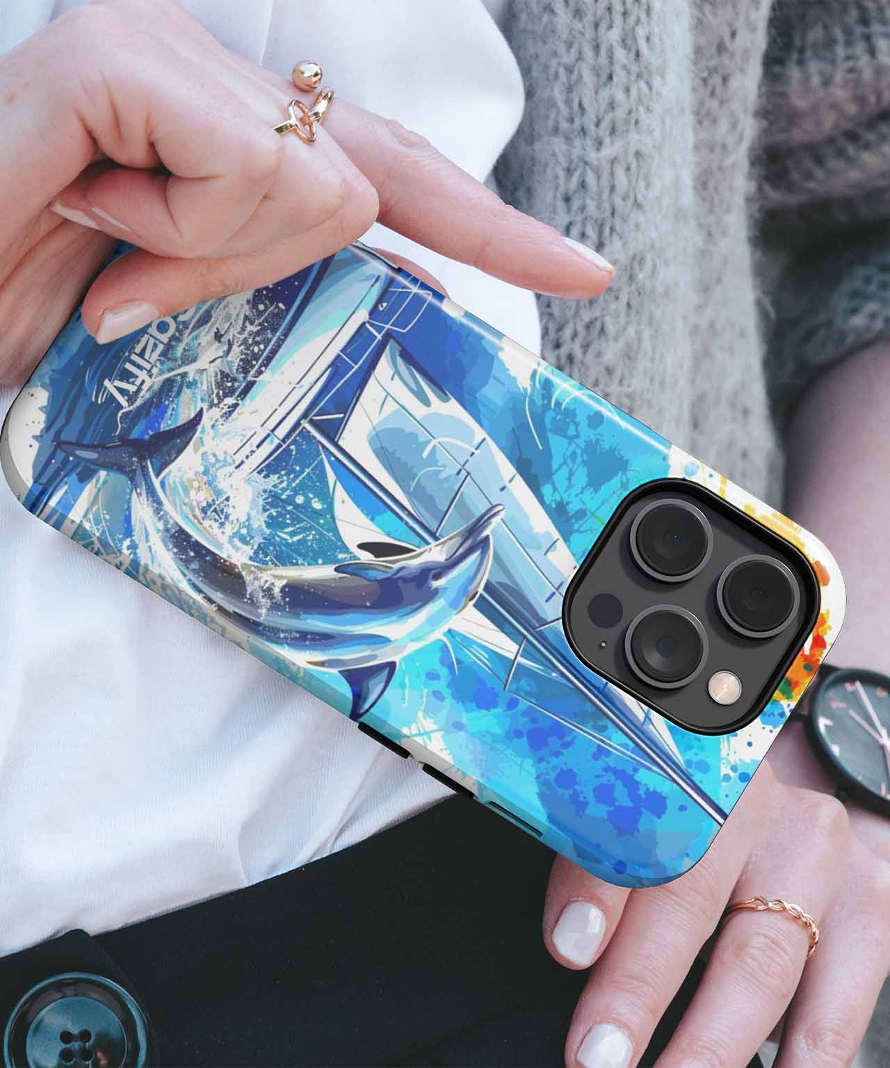Splashing Dolphin Joyride on a Sailboat iPhone case Case Cazify - Delivery Canada