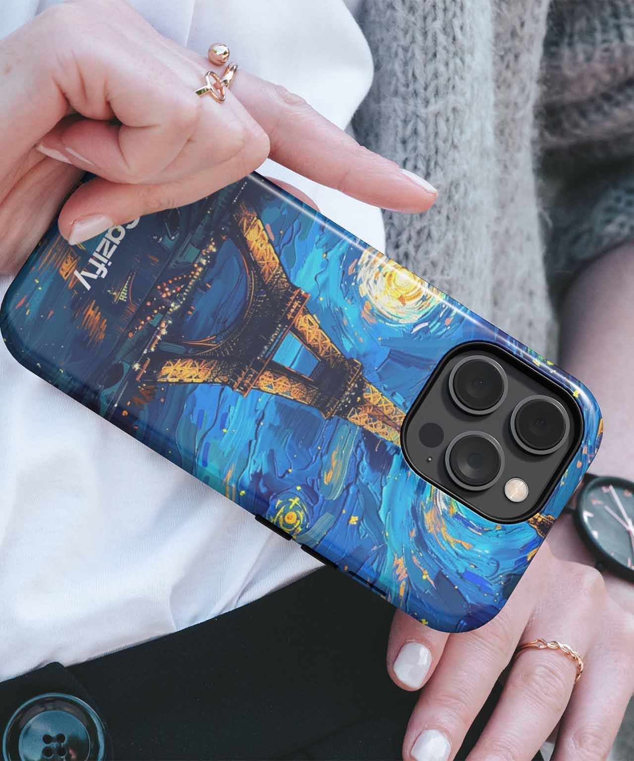 Starry Eiffel Tower Night Owl iPhone case Case Cazify - Delivery Canada