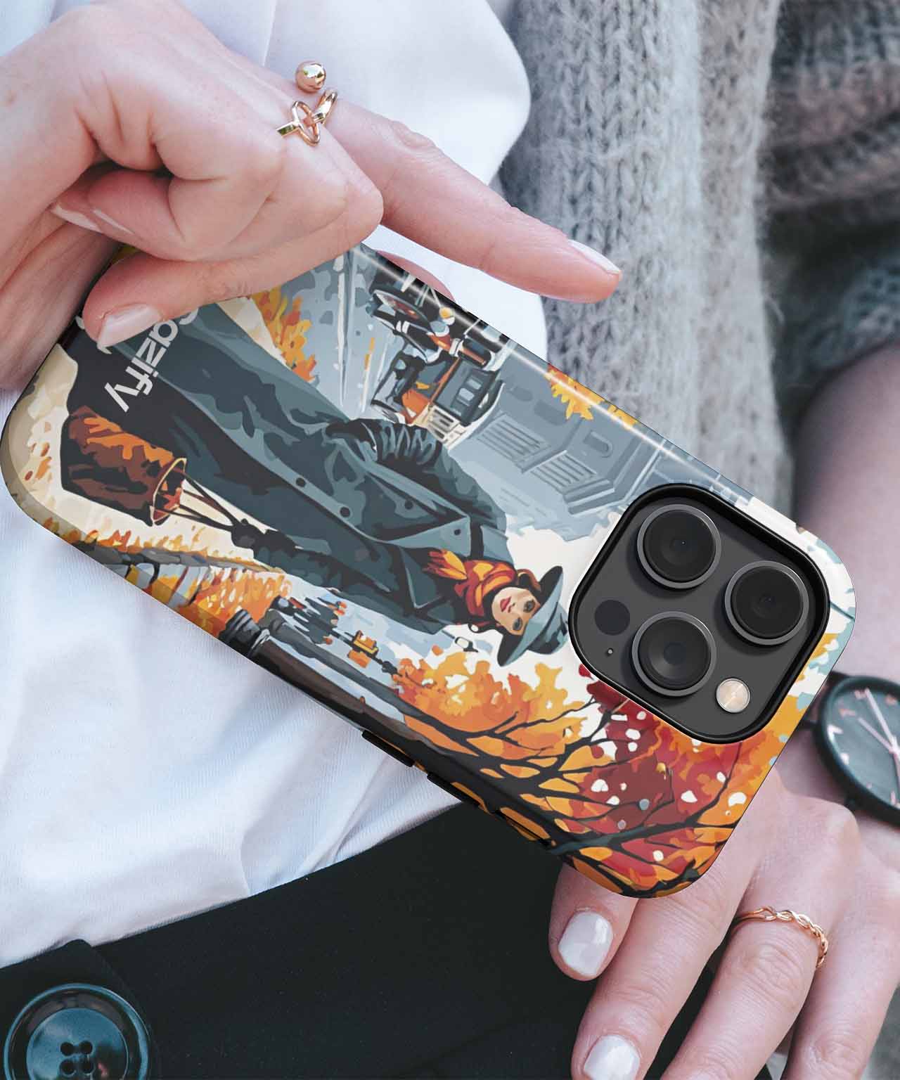 Stylishly Strolling Through Autumn Leaves iPhone case Case Cazify - Delivery Canada