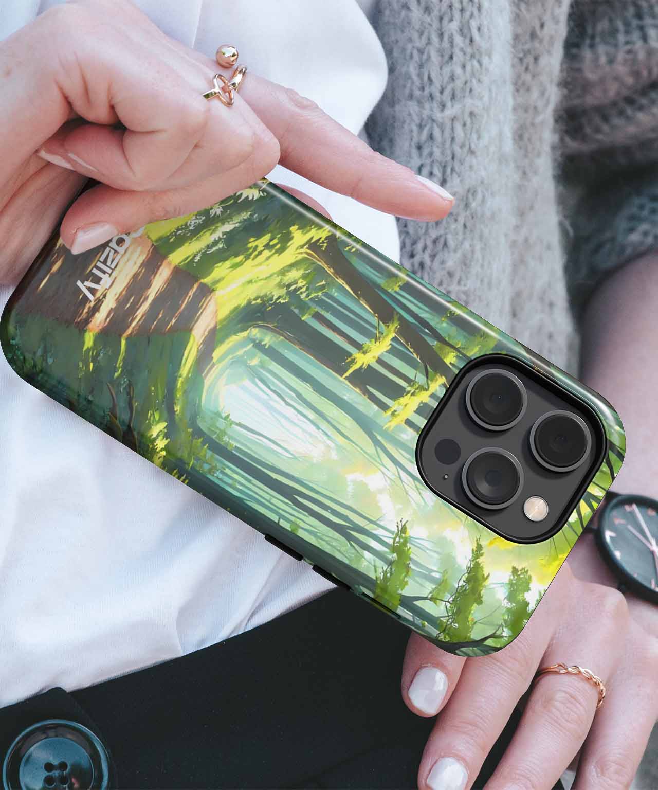 Sunlit Pathway Through Lush Forest iPhone case Case Cazify - Delivery Canada