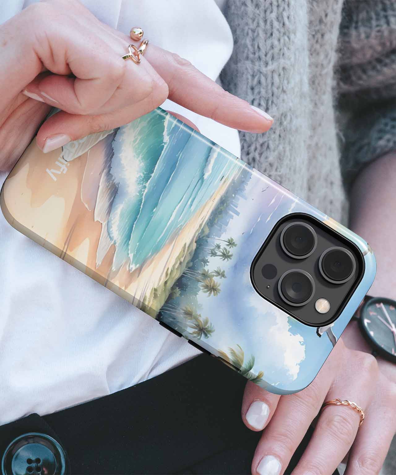 Sunny Beach Paradise with Palm Trees iPhone case Case Cazify - Delivery Canada